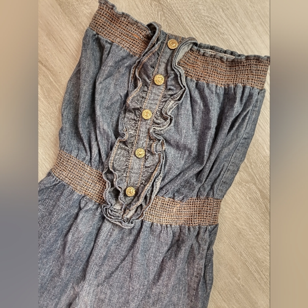Denim-Look Ruffled Button Front Jumper